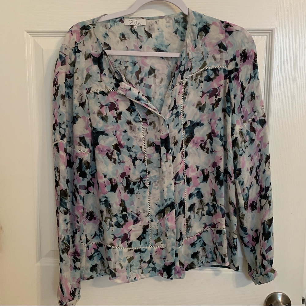 SALE Parker floral button down silk blouse